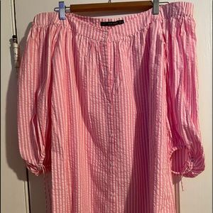 Pink seer sucker mini cotton dress off the shoulder from Zara in size large